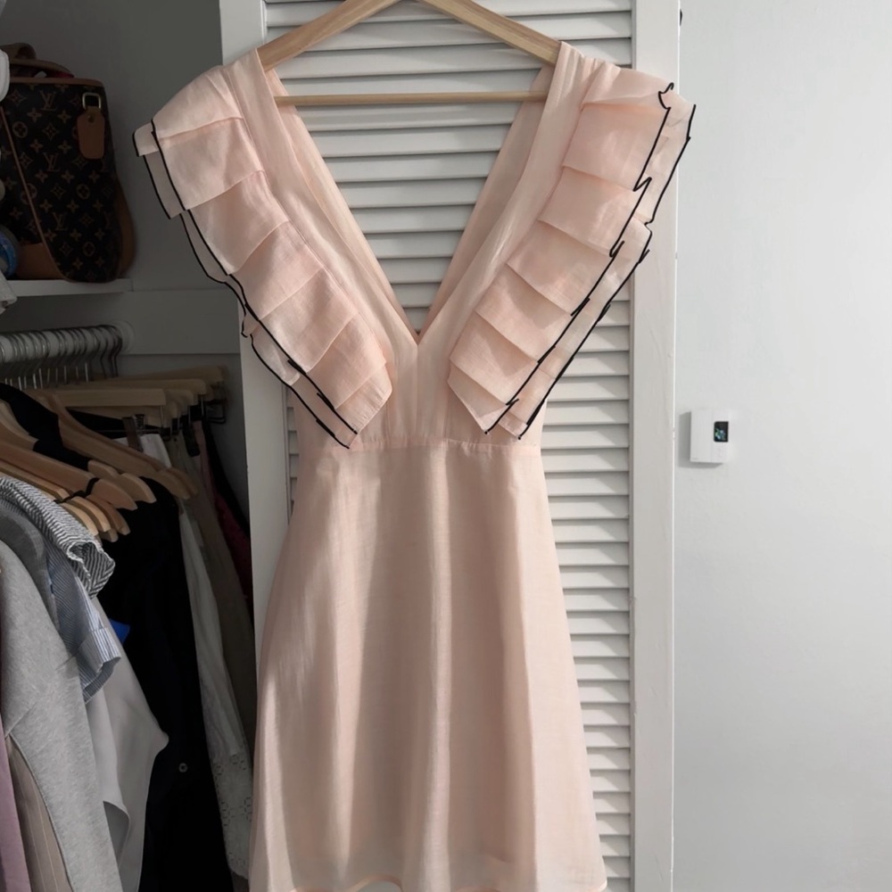 Keepsake the Label Blush Linen Ruffle Mini Dress – Size XS